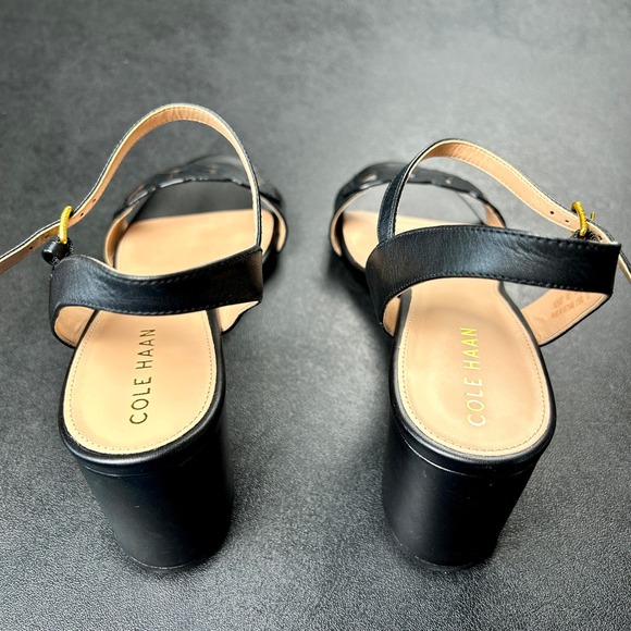 Cole Haan Josie Chain Womens Size 9 Block Heel Sandals Black Leather W29292 - Picture 4 of 6